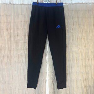 Adidas Black Jogger Sweatpants with Blue Waistband Logo | Women’s Small–Medium